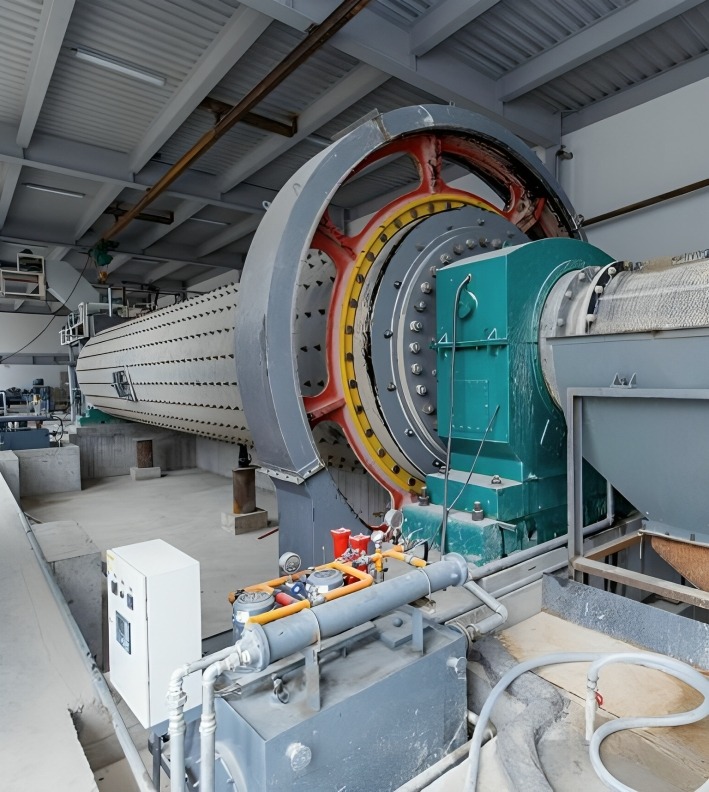 Ball mill unit in industrial area used for grinding and milling – heavy machinery in cement and mining industries